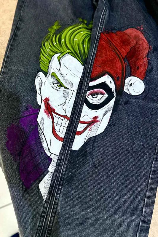 شلوار نقاشی دستی جوکر و هارلی کویین سفارش نقاشی