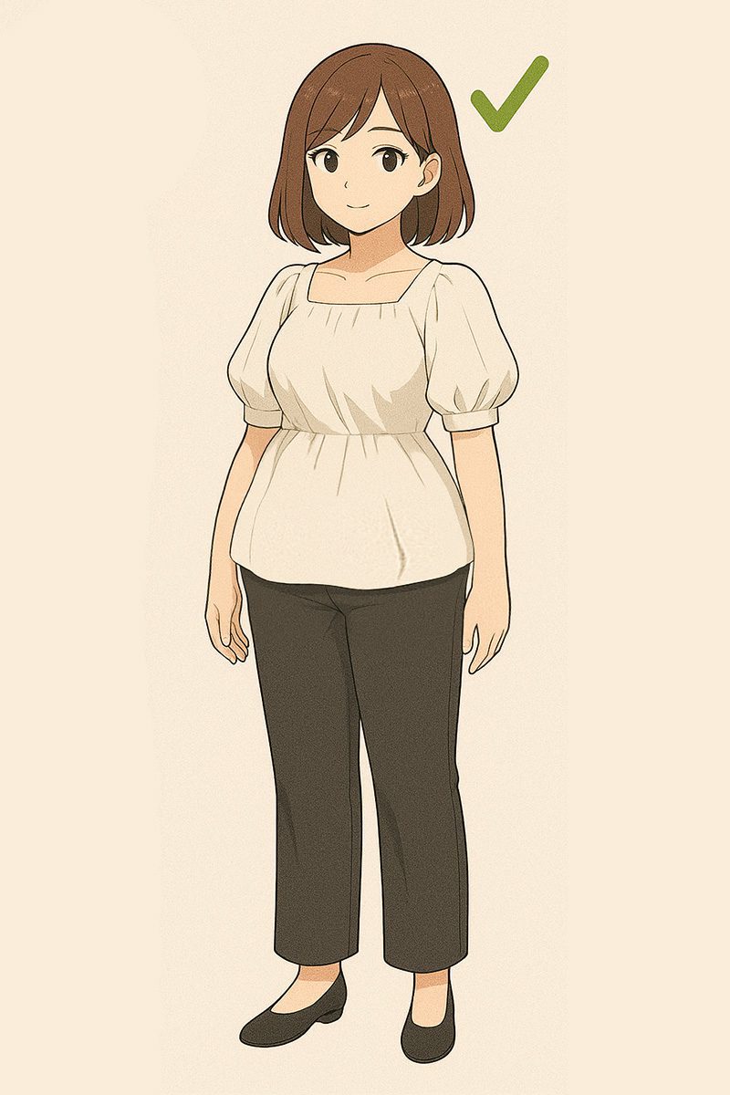 تاپ آستین پفی + شلوار راسته برای اندام گلابی