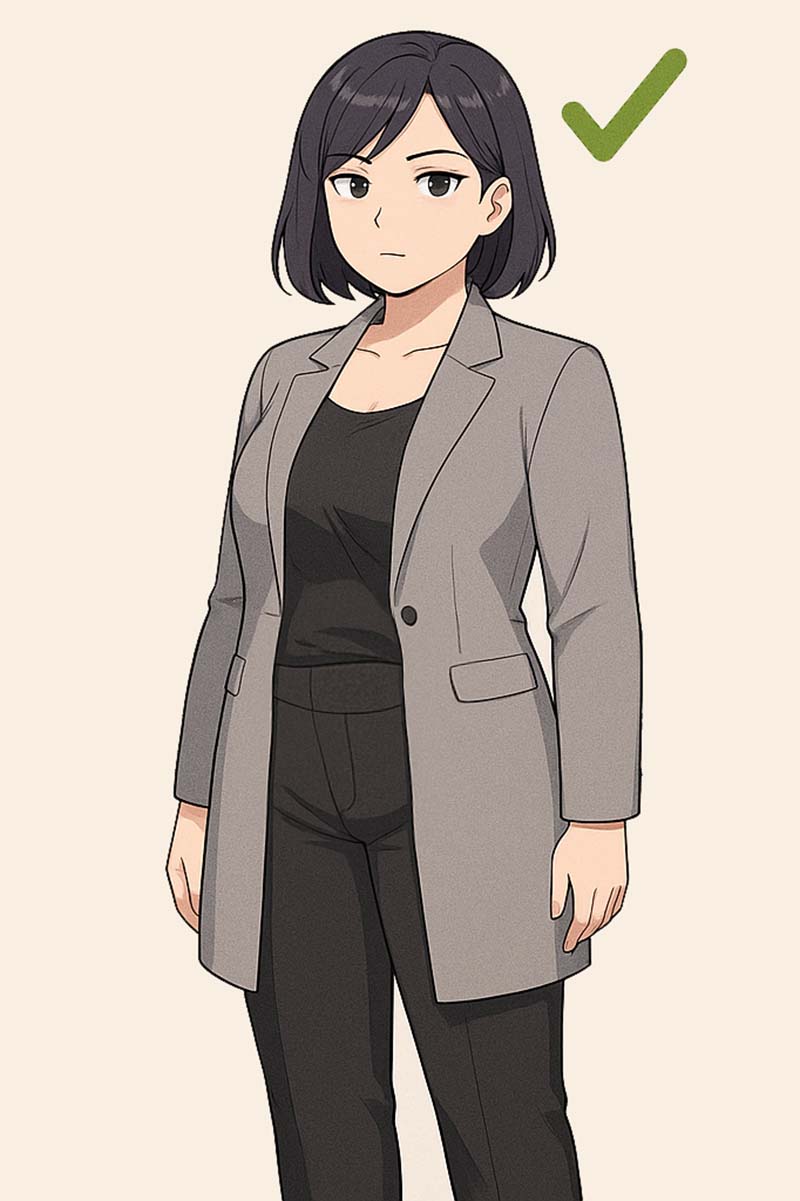 کت بلند + شلوار راسته برای اندام سیب - پیروزی