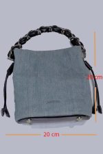 کیف دستی جین دو رنگ آبی خاص – دسته زنجیری لوکس چرمی - تصویر 3